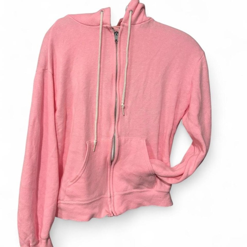 Vintage pink zip up hoodie size medium (m5) 21" ptp 18" hem to shoulder‎